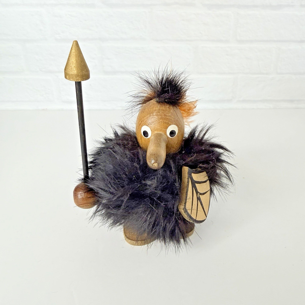 Vintage Viking Figurine Wood And Fur Gonk 1960’s Troll 4.5"